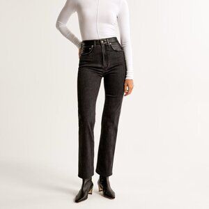 Mixed Fabric Ultra High Rise Ankle Straight Jean